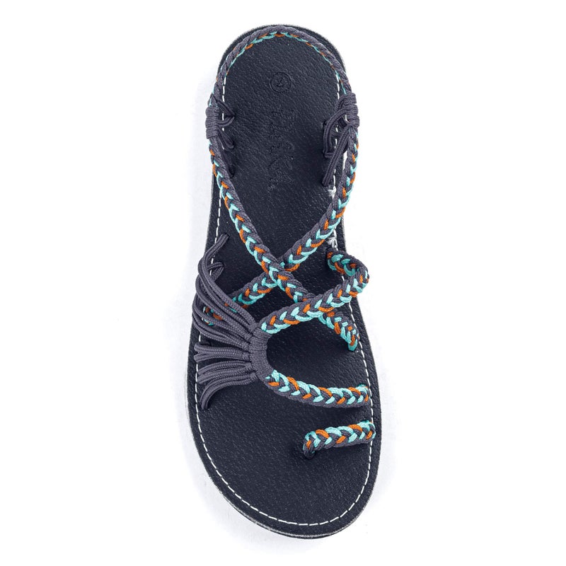 Plaka Palm Leaf Flat Summer Sandals for Women | Perfect for the Beach Walking & Dressy Occasions | Aqua | Size 9 - Image 1